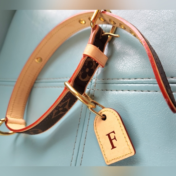 LOUIS VUITTON Brown Gold LV Monogram Canvas Baxter Tag 18" Dog Choker Collar NIB - Picture 12 of 16